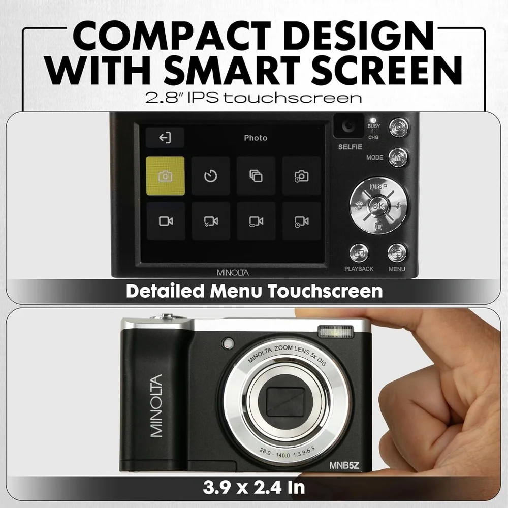 New Minolta MNB5Z 56MP Dual Lens Point & Shoot Digital Camera w/ 5X Optical Zoom
